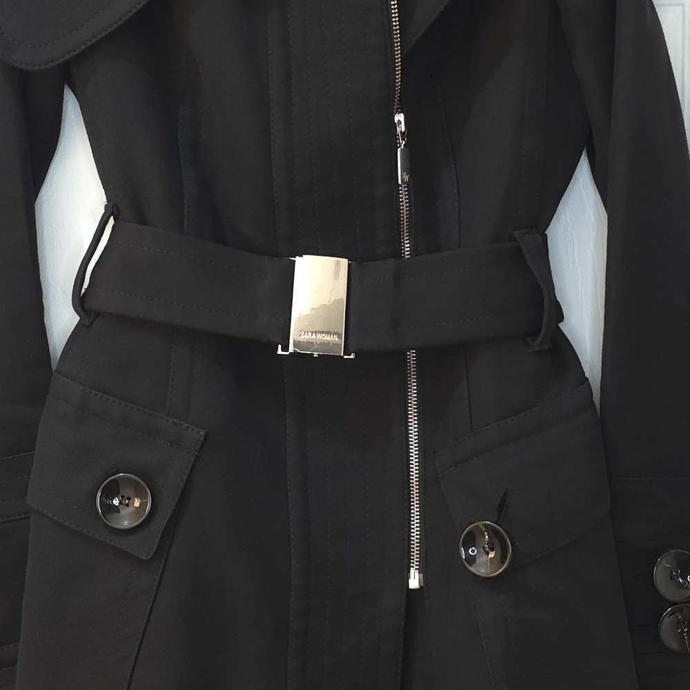 Zara Military Style Trench Coat Cotton Blend Size S No Stretch - Picture 4 of 13